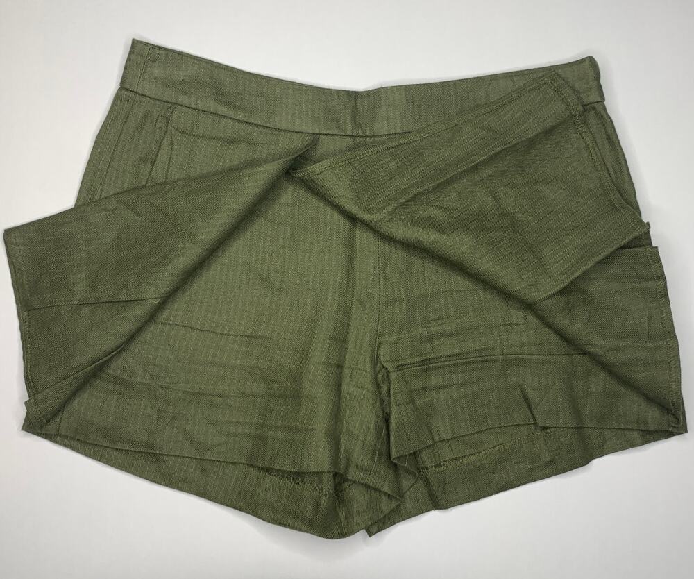 J. Crew skort 100% linen olive green herringbone shorts pleated skirt size 2